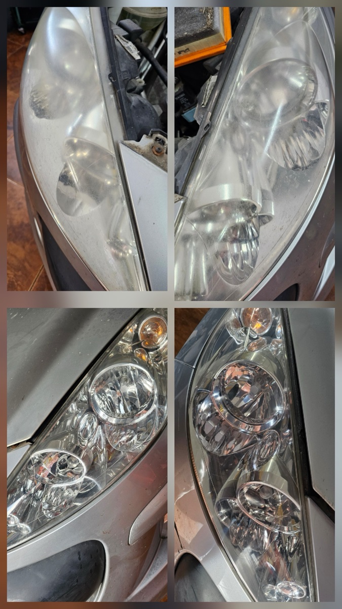 Restauración de faros antes y después en taller mecánico Klebber Bilbao - pulido profesional